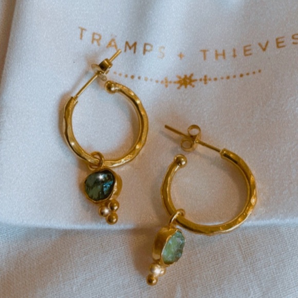 tramps & thieves Jewelry - Boutique | tramps & thieves Laurita Earrings Gold and Green Stone